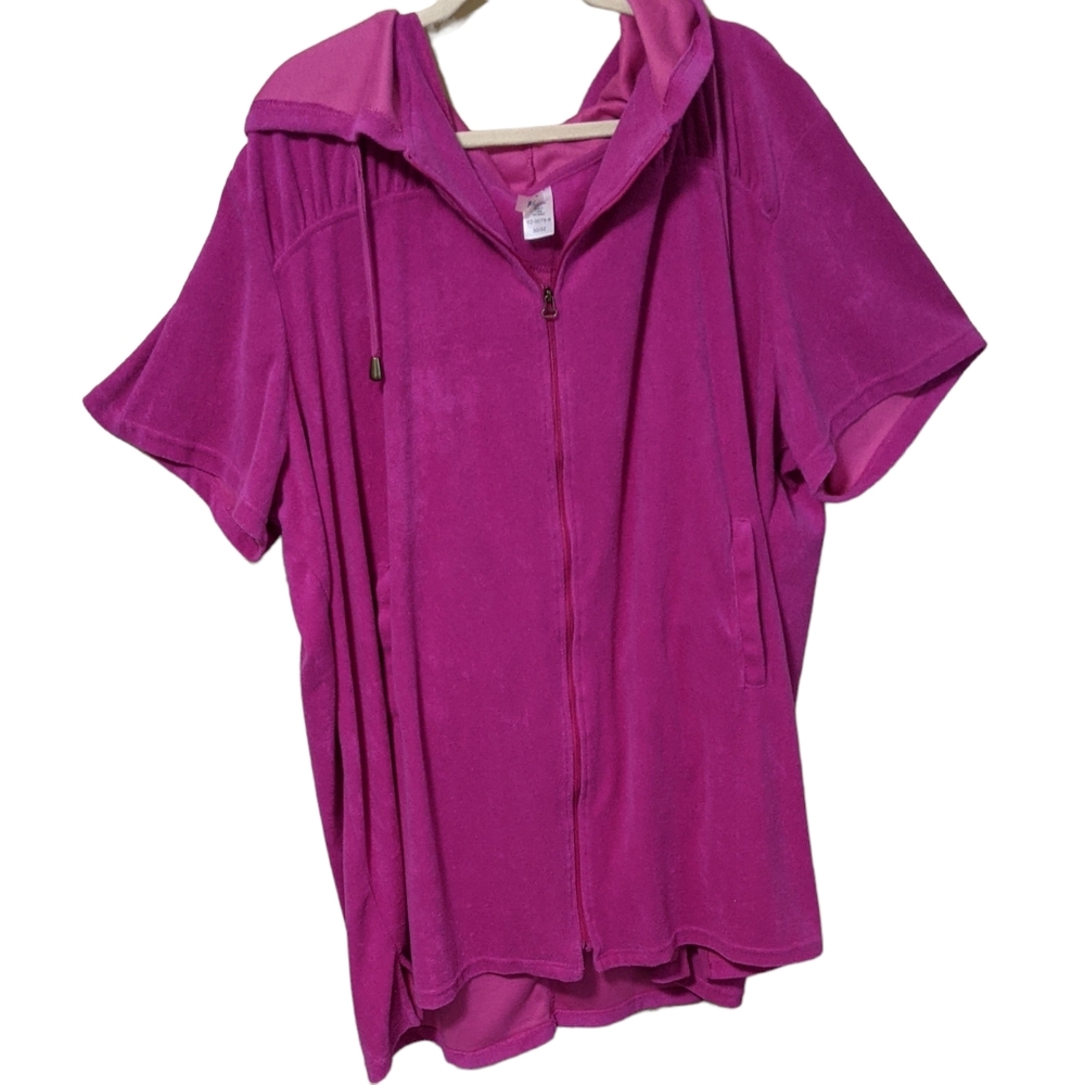 Swimsuits For All Magenta Zip Hooded Swim Coverup, Terry Cloth, good condition!
